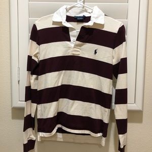 Maroon/White Ralph Lauren Striped Rugby Polo